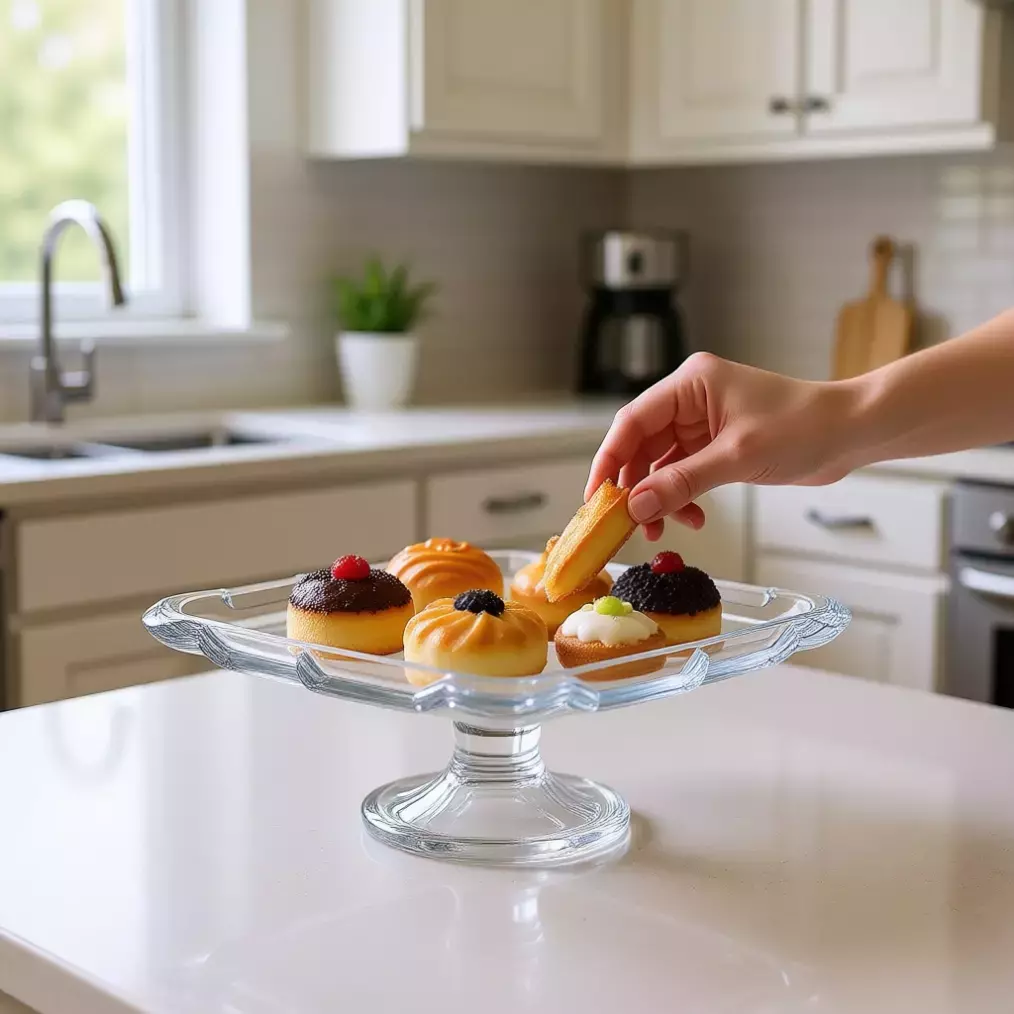 شیرینی خوری پایه دار مربعی بلور مدل کاستل موگوک