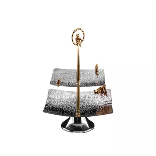 شیرینی خوری دوطبقه مربع استیل Angel مدل GK806113(4)