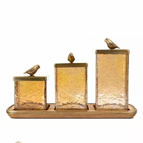 پاسماوری چوب و برنج ست 3 تایی گلدکیش طرح WOOD مدل GK829417