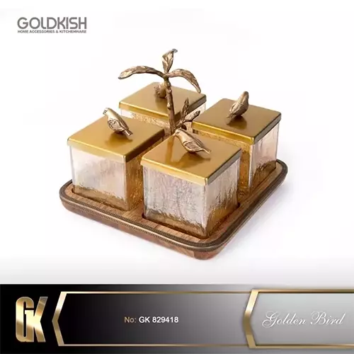 پاسماوری چوب و برنج ست 4 تایی گلدکیش طرح WOOD مدل GK829418