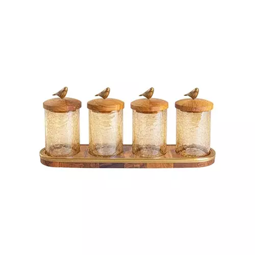 جا ادویه چهار عدی چوبی مدل GK829503