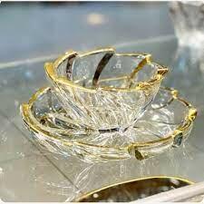 پیش دست و پیاله اسکوئر ارغوانی لبه طلا مات