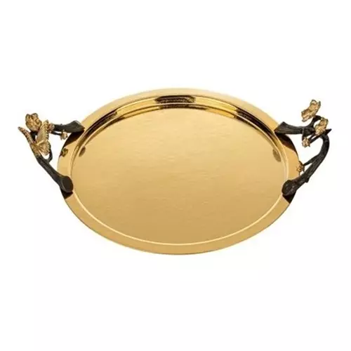 سینی گرد برنجی طلایی طرح Delaris مدل GK834044-1