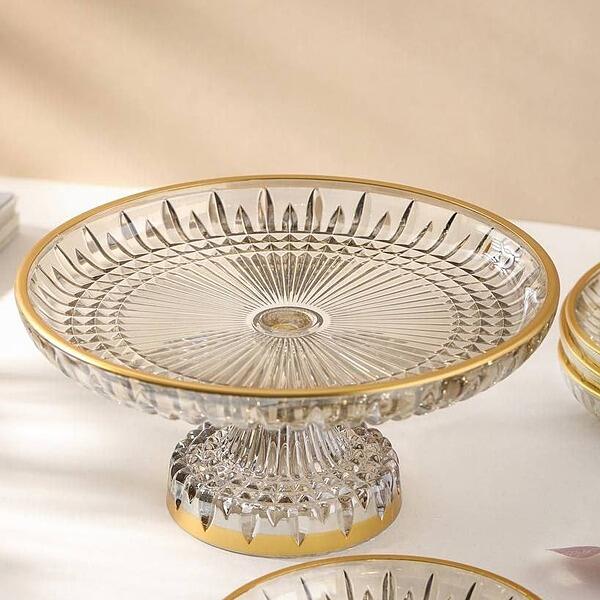 شیرینی خوری پایه دار لب طلا مدل شامپاینی